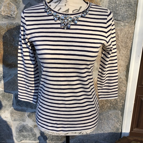 J. Crew Striped Necklace Tee 3/4 Length Sleeves Size XS - Picture 2 of 15